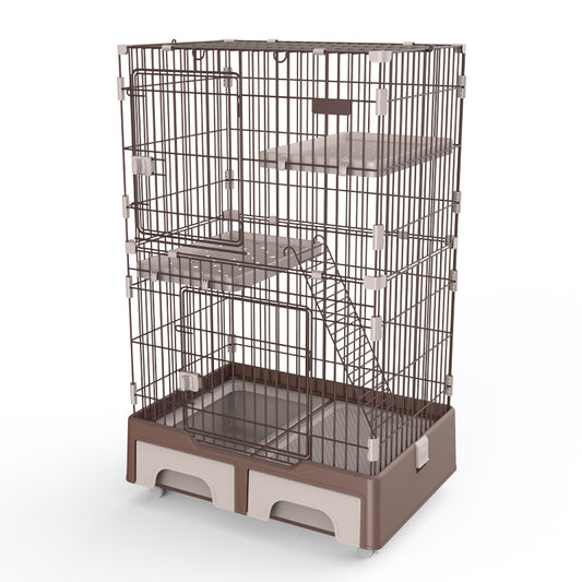 YES4PETS 134 cm Brown Pet 3 Level Cat Cage House With Litter Tray And Storage Box Pet Care > Cat Supplies > Cat Litter YES4PETS