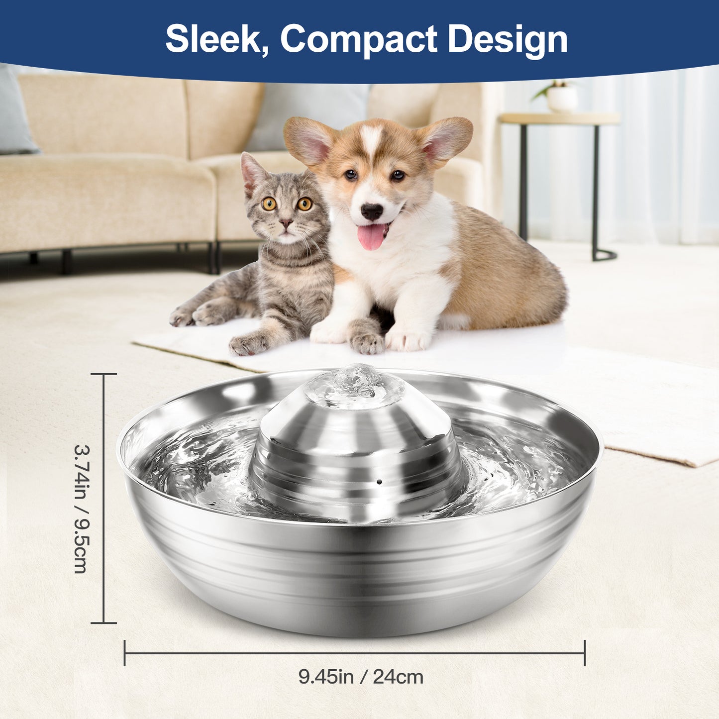 YES4PETS 2L Automatic Electric Pet Water Fountain Dog Cat Stainless Steel Feeder Bowl Dispenser Pet Care > Dog Supplies > Dog Bowls, Feeders & Waterers Woofy and Whiskers