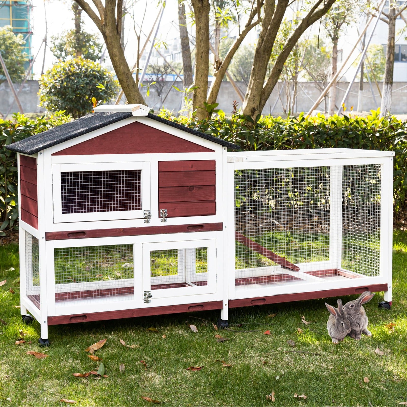YES4PETS Double Storey Large Rabbit Hutch Guinea Pig Cage , Ferret Cage With Pull Out Tray On Wheels Pet Care > Coops & Hutches > Small Animal Habitats & Cages YES4PETS