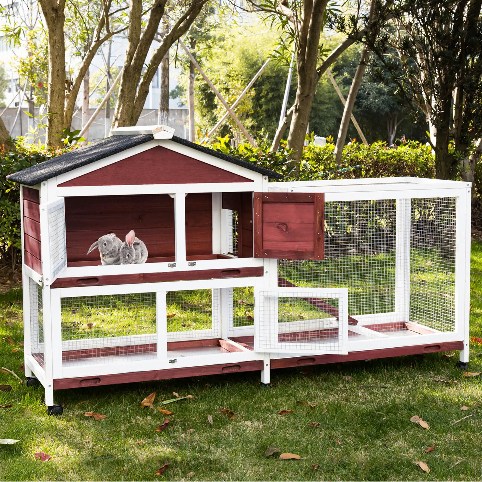 YES4PETS Double Storey Large Rabbit Hutch Guinea Pig Cage , Ferret Cage With Pull Out Tray On Wheels Pet Care > Coops & Hutches > Small Animal Habitats & Cages YES4PETS