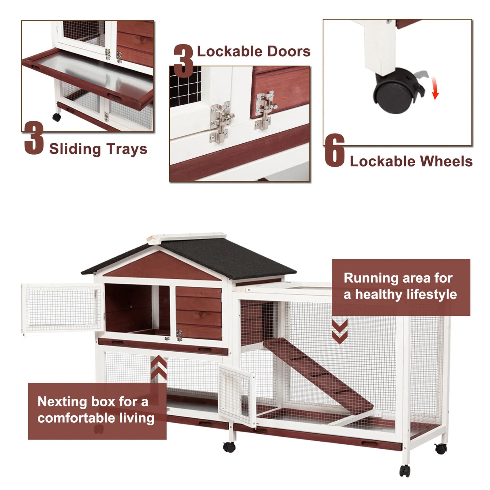 YES4PETS Double Storey Large Rabbit Hutch Guinea Pig Cage , Ferret Cage With Pull Out Tray On Wheels Pet Care > Coops & Hutches > Small Animal Habitats & Cages YES4PETS