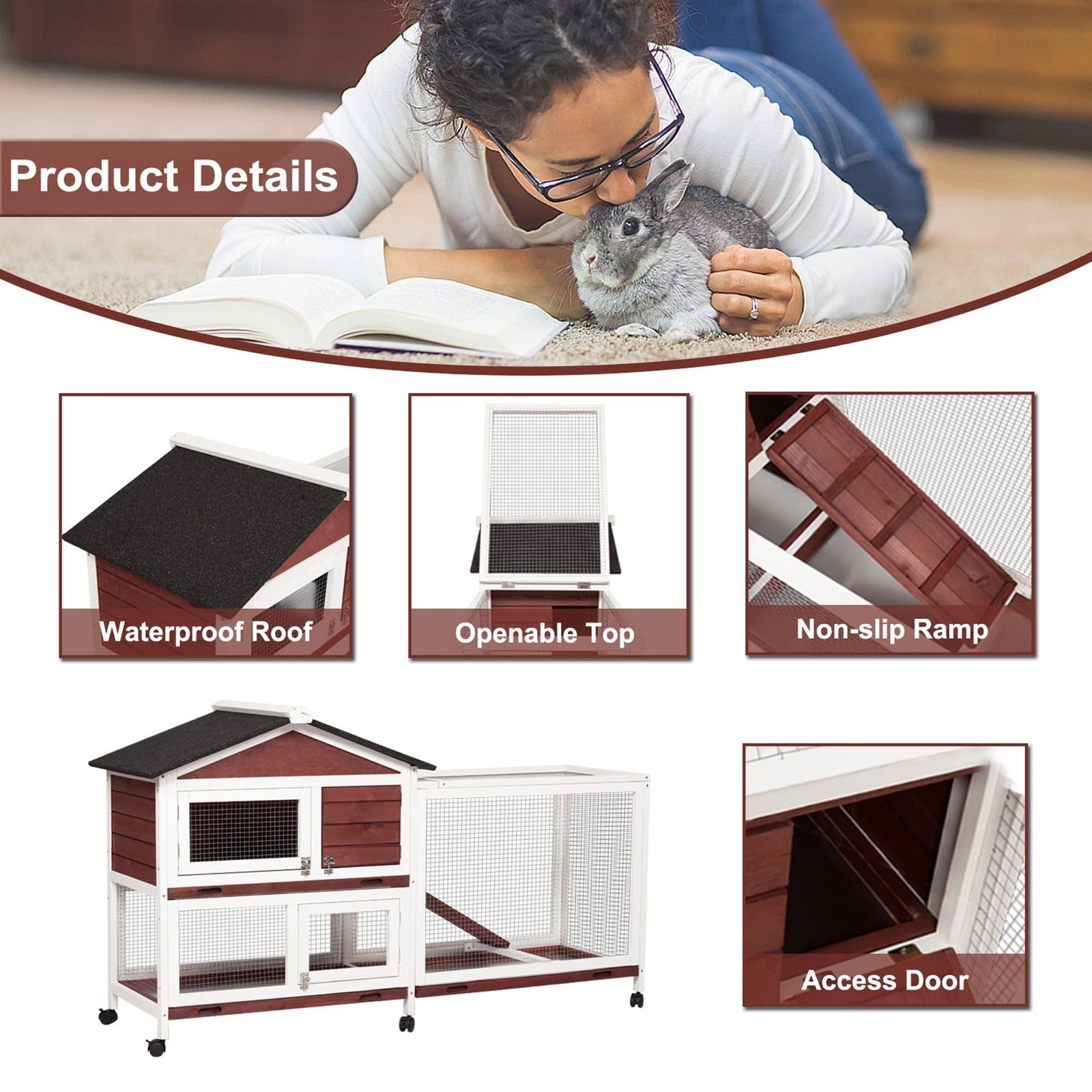 YES4PETS Double Storey Large Rabbit Hutch Guinea Pig Cage , Ferret Cage With Pull Out Tray On Wheels Pet Care > Coops & Hutches > Small Animal Habitats & Cages YES4PETS