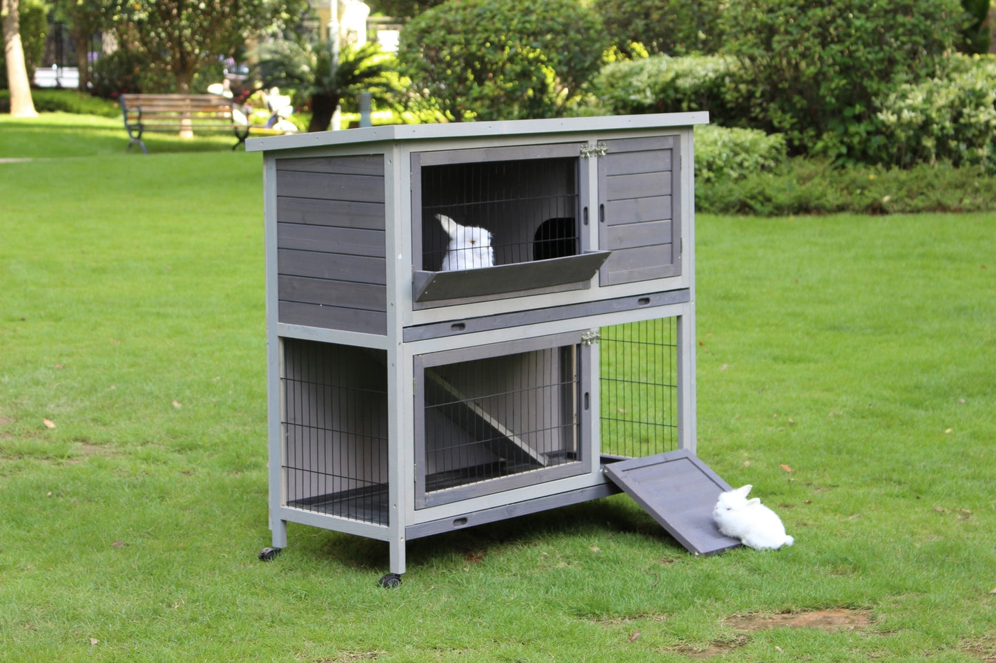 YES4PETS 110cm XL Double Storey Rabbit Hutch Guinea Pig Cage , Ferret Cat cage W Wheel & Pull Out Tray Pet Care > Coops & Hutches > Small Animal Habitats & Cages YES4PETS