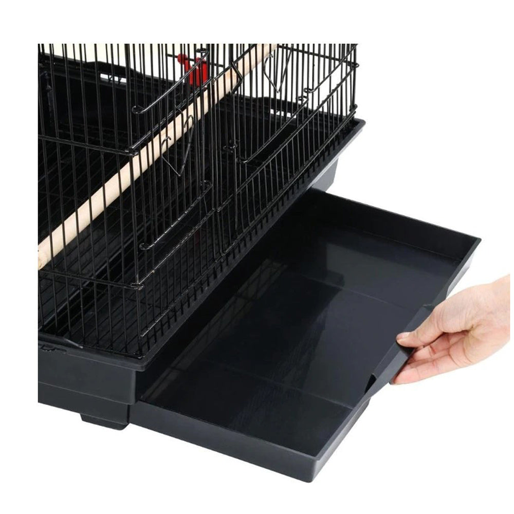 92cm Large Portable Wire Bird Cage Birdcage Parrot Cage Wooden Stand Pole Feeding Cup Black Pet Care > Bird > Bird Cages & Stands Woofy and Whiskers