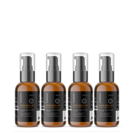 Essential Dog 4 x 100ml Raw Hemp Seed Oil + Turmeric Food Supplement for Dogs Pet Care > Pet Food > Dog Food Essential Dog