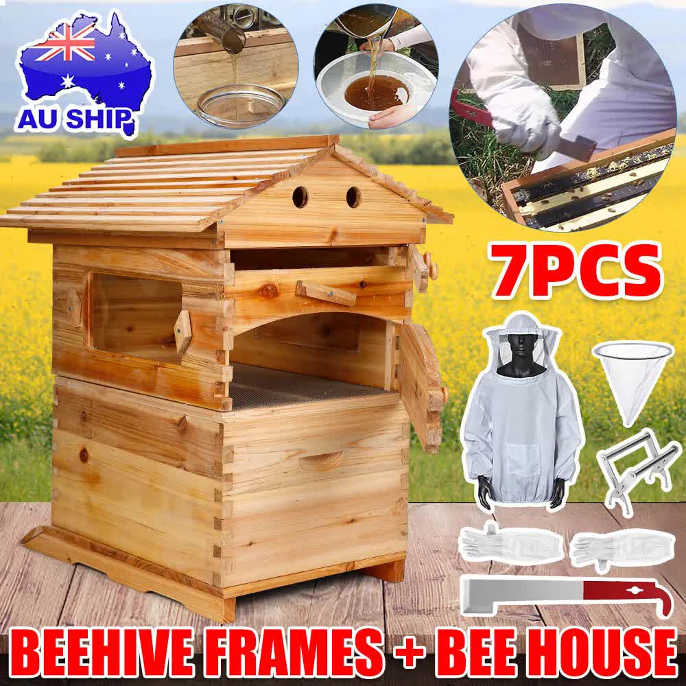 Wooden-Beekeeping-Beehive-House-+7PCS-Upgraded-Auto-Honey-Bee-comb-Hive-Frame Pet Care > Farm Supplies > Beekeeping Rooster Farm
