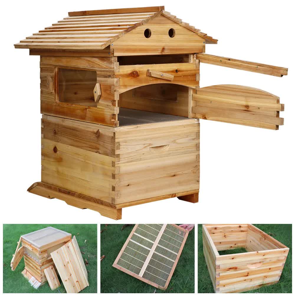 Wooden-Beekeeping-Beehive-House-+7PCS-Upgraded-Auto-Honey-Bee-comb-Hive-Frame Pet Care > Farm Supplies > Beekeeping Rooster Farm