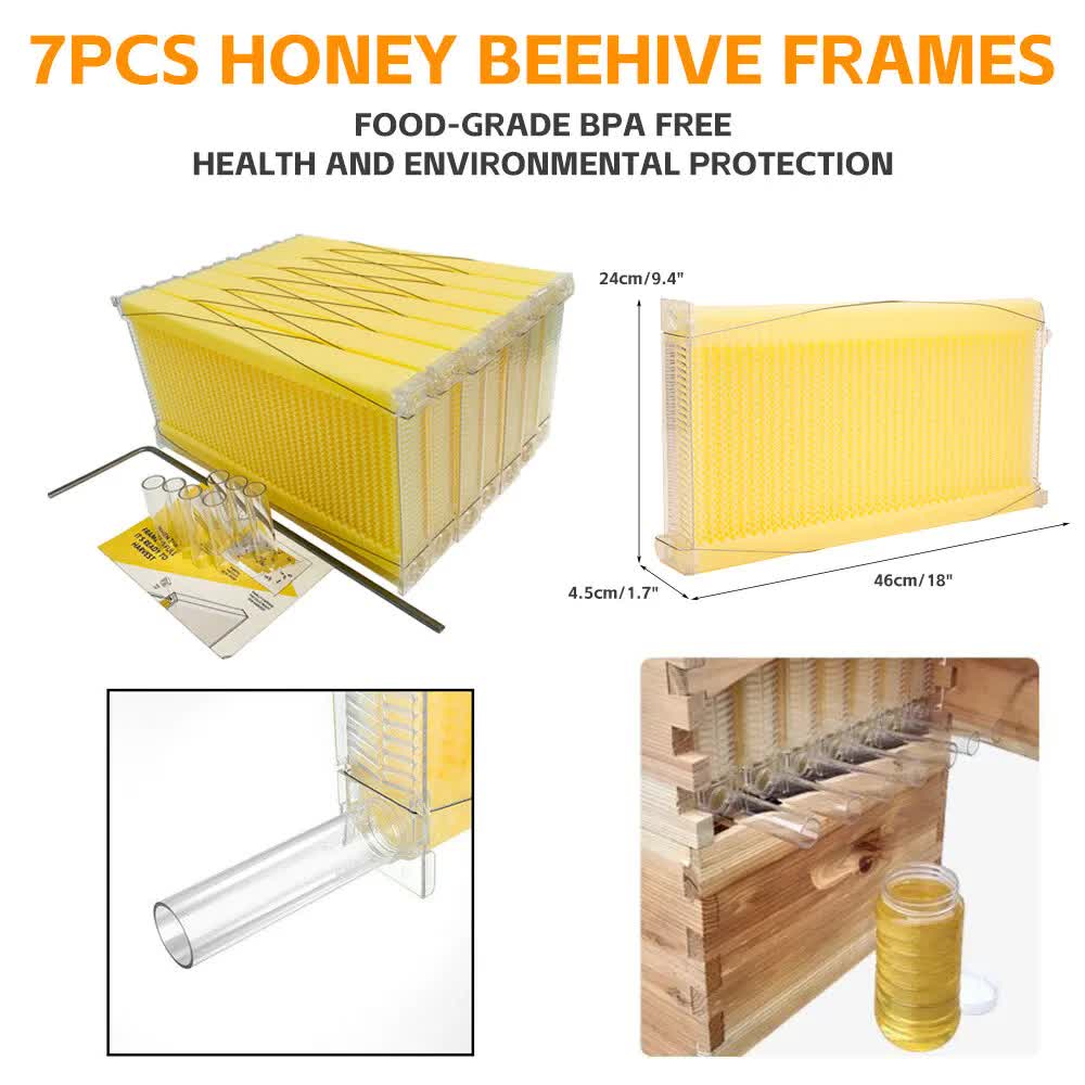 Wooden-Beekeeping-Beehive-House-+7PCS-Upgraded-Auto-Honey-Bee-comb-Hive-Frame Pet Care > Farm Supplies > Beekeeping Rooster Farm
