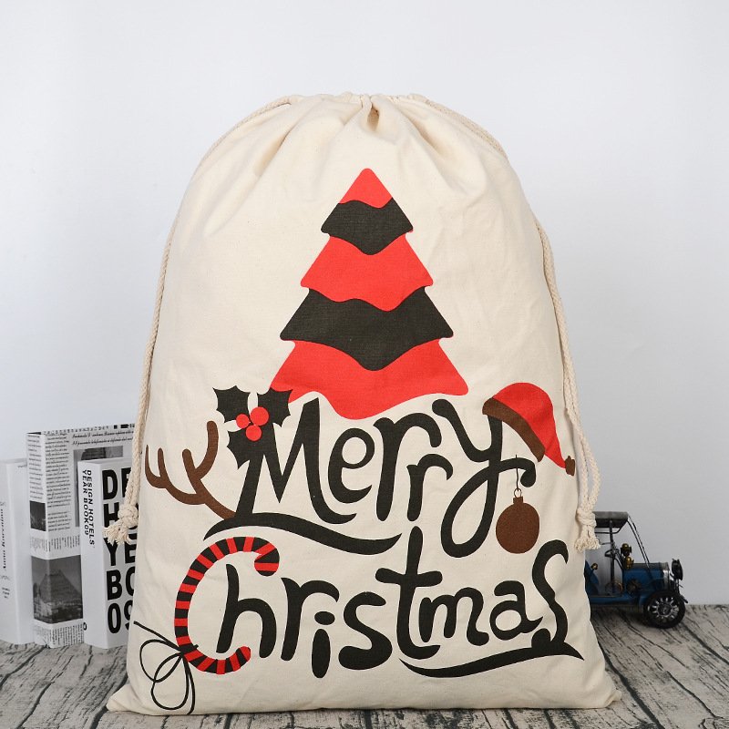 50x70cm Canvas Hessian Christmas Santa Sack Xmas Stocking Reindeer Kids Gift Bag, Cream - Christmas Tree Occasions > Christmas > Christmas Decorations Woofy and Whiskers