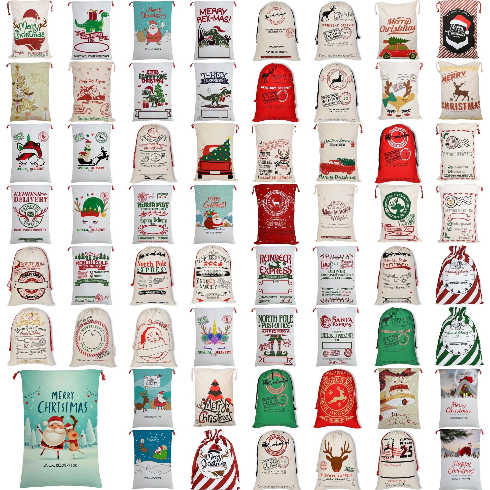 50x70cm Canvas Hessian Christmas Santa Sack Xmas Stocking Reindeer Kids Gift Bag, Cream - Christmas Tree Occasions > Christmas > Christmas Decorations Woofy and Whiskers