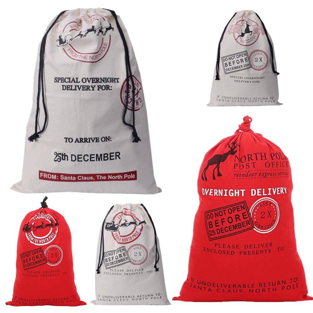 50x70cm Canvas Hessian Christmas Santa Sack Xmas Stocking Reindeer Kids Gift Bag, Cream - Christmas Tree Occasions > Christmas > Christmas Decorations Woofy and Whiskers
