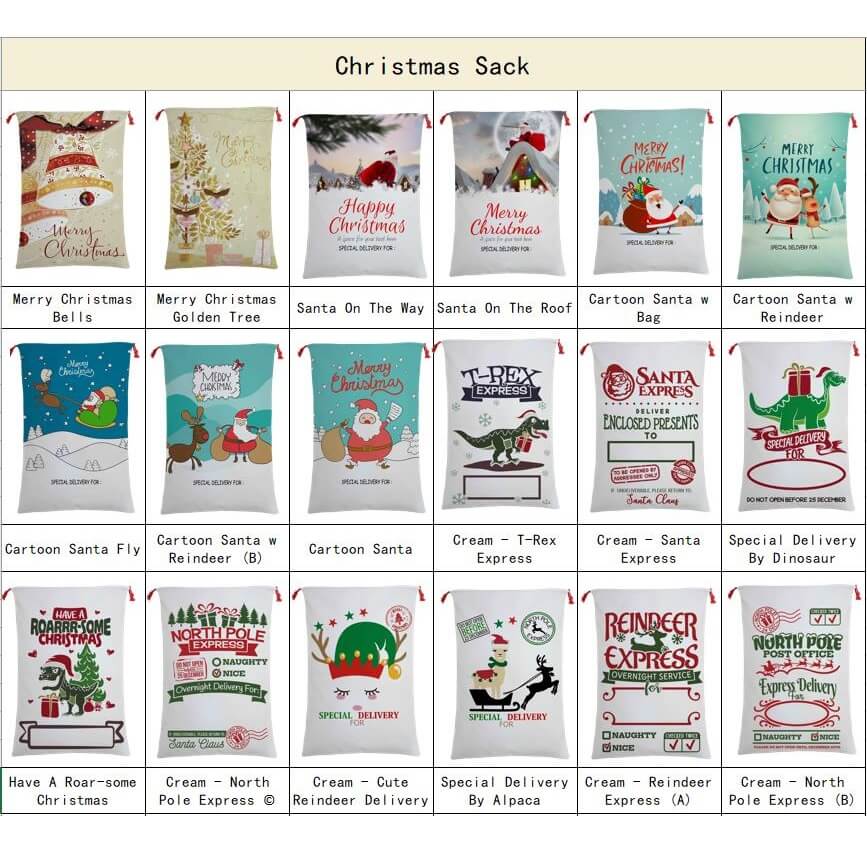 50x70cm Canvas Hessian Christmas Santa Sack Xmas Stocking Reindeer Kids Gift Bag, Cream - Christmas Tree Occasions > Christmas > Christmas Decorations Woofy and Whiskers