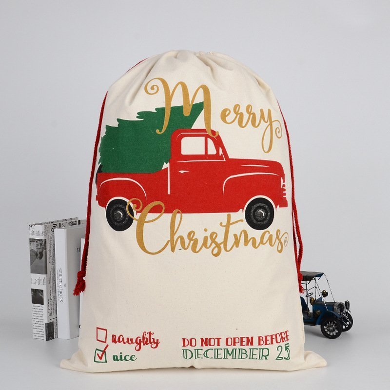 50x70cm Canvas Hessian Christmas Santa Sack Xmas Stocking Reindeer Kids Gift Bag, Cream - Tree In Truck Occasions > Christmas > Christmas Decorations Woofy and Whiskers