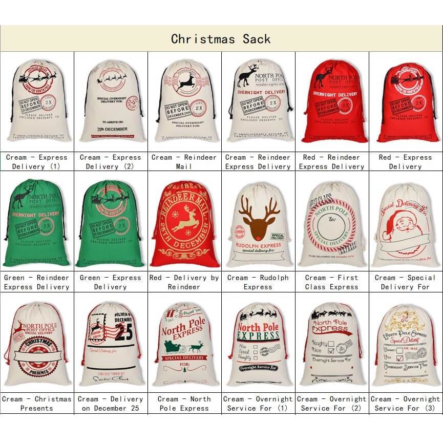 Large Christmas XMAS Hessian Santa Sack Stocking Bag Reindeer Children Gifts Bag, Cream - Christmas Tree On Car Occasions > Christmas > Christmas Decorations Woofy and Whiskers