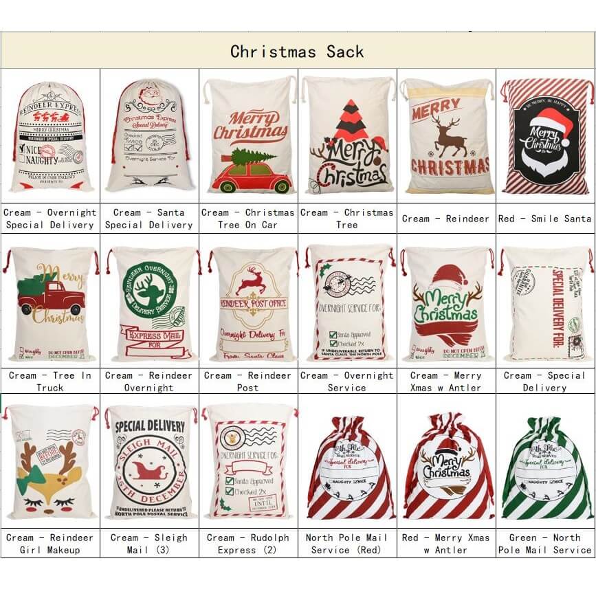 Large Christmas XMAS Hessian Santa Sack Stocking Bag Reindeer Children Gifts Bag, Cream - Christmas Tree On Car Occasions > Christmas > Christmas Decorations Woofy and Whiskers