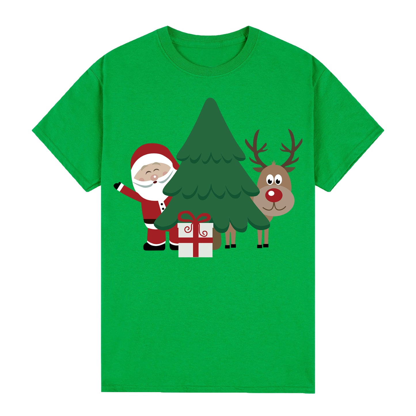 100% Cotton Christmas T-shirt Adult Unisex Tee Tops Funny Santa Party Custume, Santa with Tree (Green), S Occasions > Christmas > Christmas Clothing Woofy and Whiskers