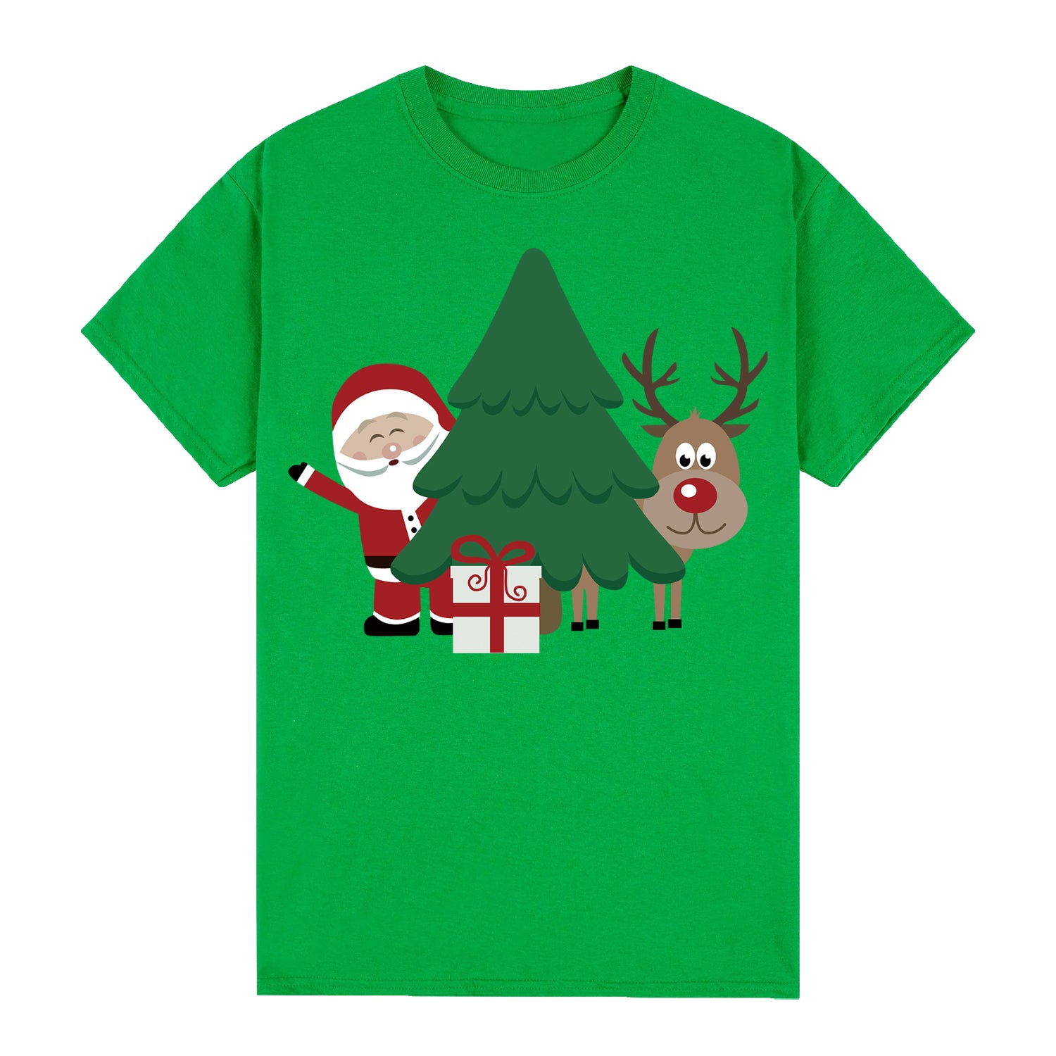 100% Cotton Christmas T-shirt Adult Unisex Tee Tops Funny Santa Party Custume, Santa with Tree (Green), S Occasions > Christmas > Christmas Clothing Woofy and Whiskers