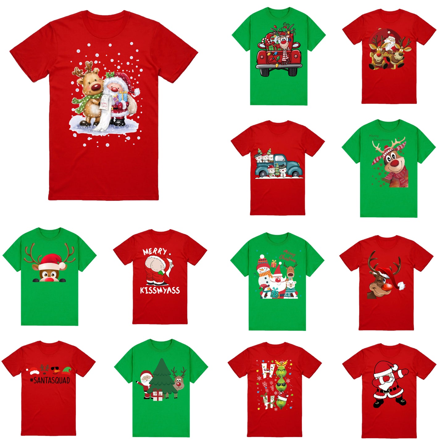 100% Cotton Christmas T-shirt Adult Unisex Tee Tops Funny Santa Party Custume, Santa with Tree (Green), S Occasions > Christmas > Christmas Clothing Woofy and Whiskers