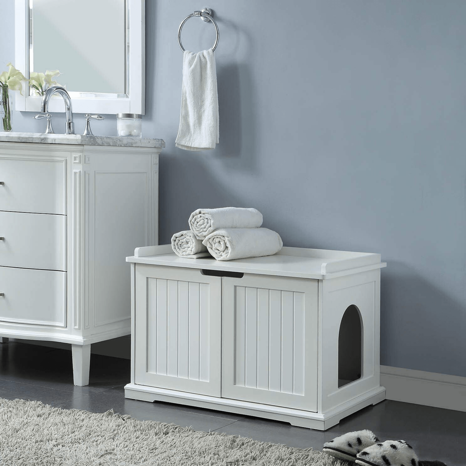 Cleo Cat Litter Cabinet, White Pet Care > Cat Supplies > Cat Litter Woofy and Whiskers