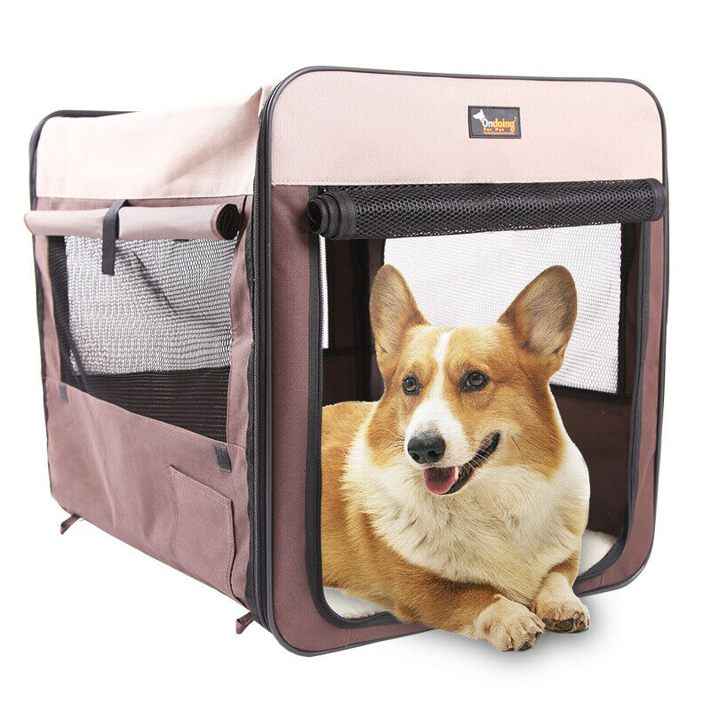 Pet Carrier Bag Soft Dog Crate Cage Kennel Tent House Foldable Portable Car Bed Brown 82*58*58CM Pet Care > Cat Supplies > Cat Carriers & Crates Woofy and Whiskers