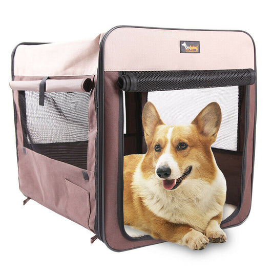 Pet Carrier Bag Soft Dog Crate Cage Kennel Tent House Foldable Portable Car Bed Brown 82*58*58CM Pet Care > Cat Supplies > Cat Carriers & Crates Woofy and Whiskers