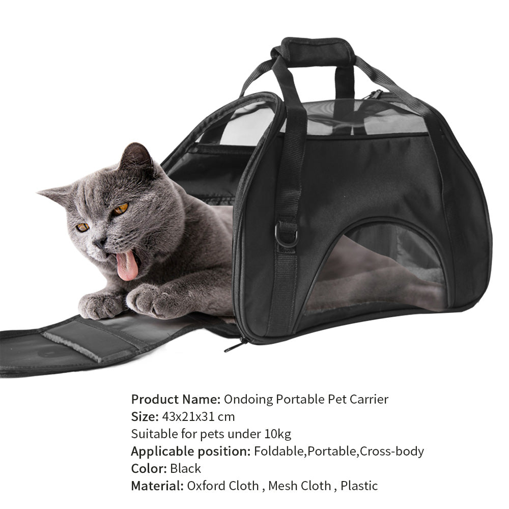 Ondoing Black Portable Pet Carrier Tote Travel Bag Kennel Soft Dog Crate Cage Outdoor Pet Care > Cat Supplies > Cat Carriers & Crates Woofy and Whiskers