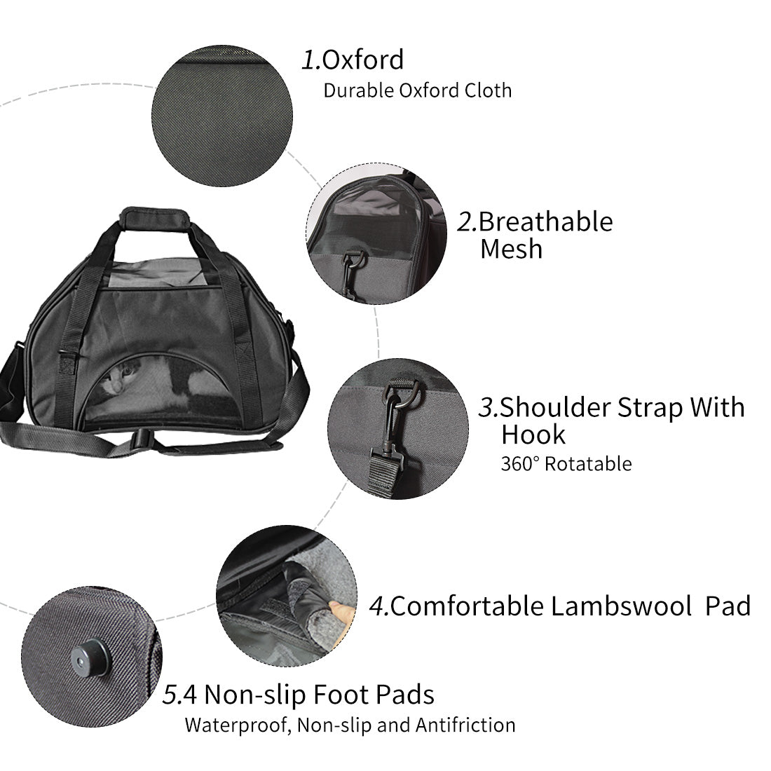 Ondoing Black Portable Pet Carrier Tote Travel Bag Kennel Soft Dog Crate Cage Outdoor Pet Care > Cat Supplies > Cat Carriers & Crates Woofy and Whiskers