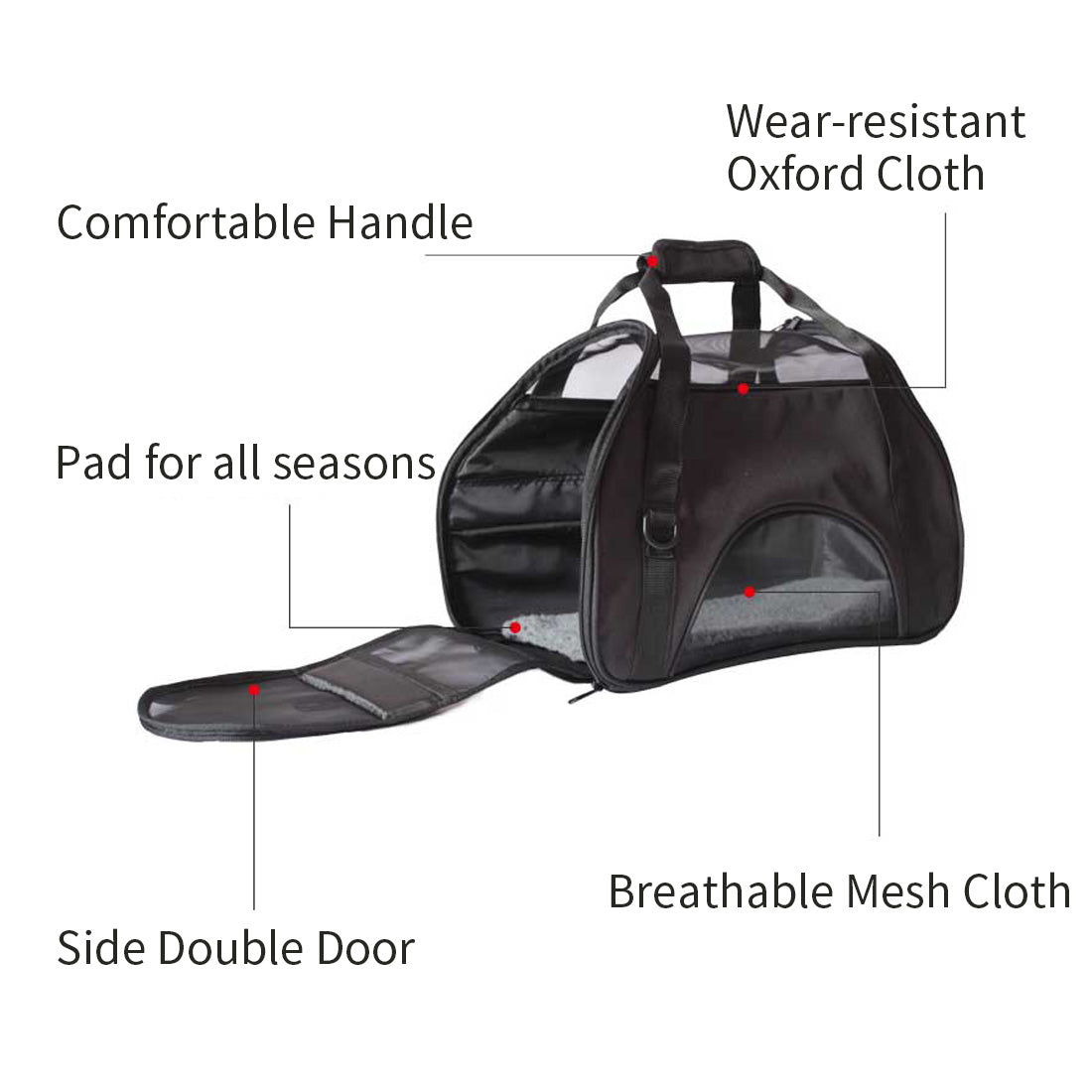 Ondoing Black Portable Pet Carrier Tote Travel Bag Kennel Soft Dog Crate Cage Outdoor Pet Care > Cat Supplies > Cat Carriers & Crates Woofy and Whiskers