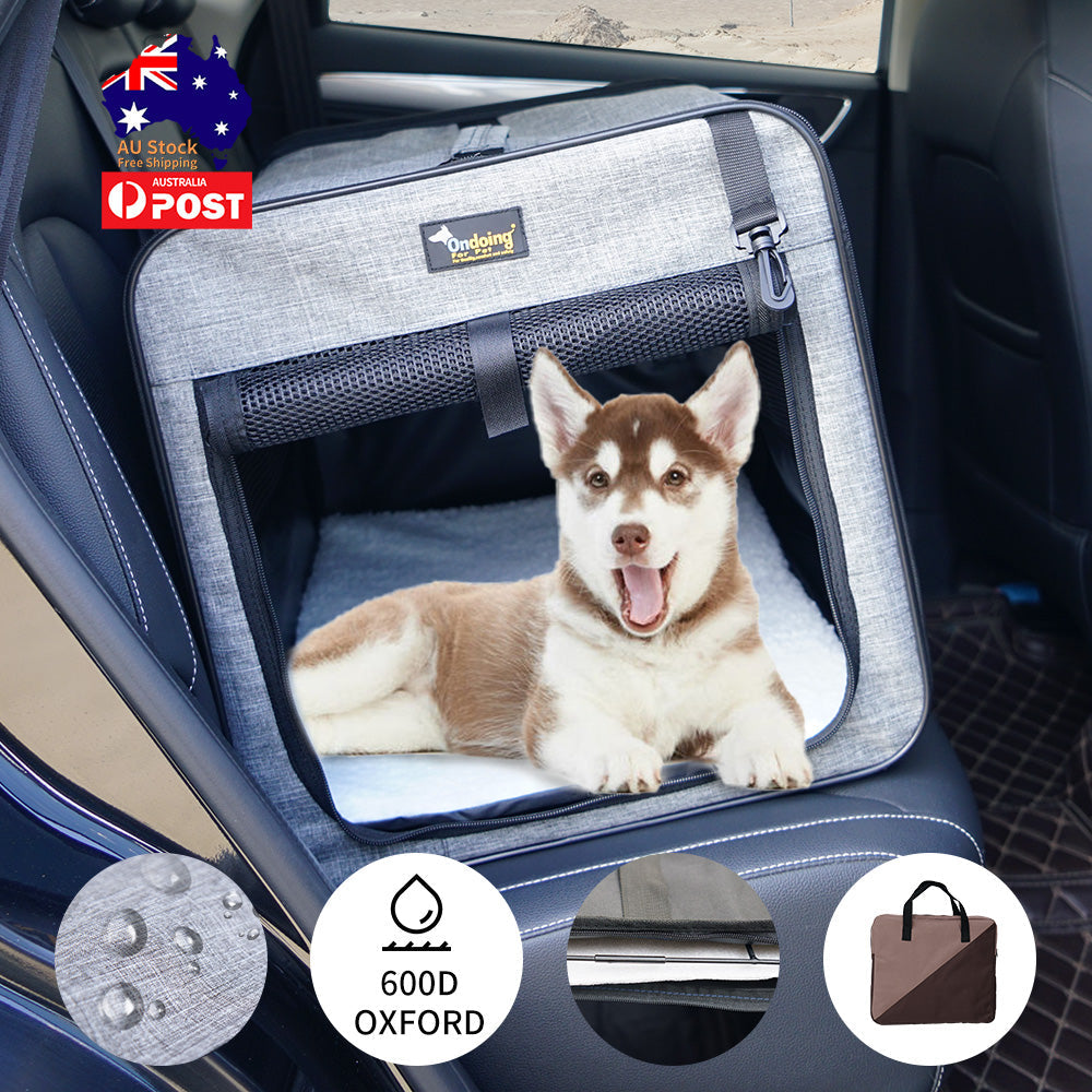 Pet Carrier Bag Soft Dog Crate Cage Kennel Tent House Foldable Portable Car Bed Grey 46x38x41CM Pet Care > Cat Supplies > Cat Carriers & Crates Woofy and Whiskers
