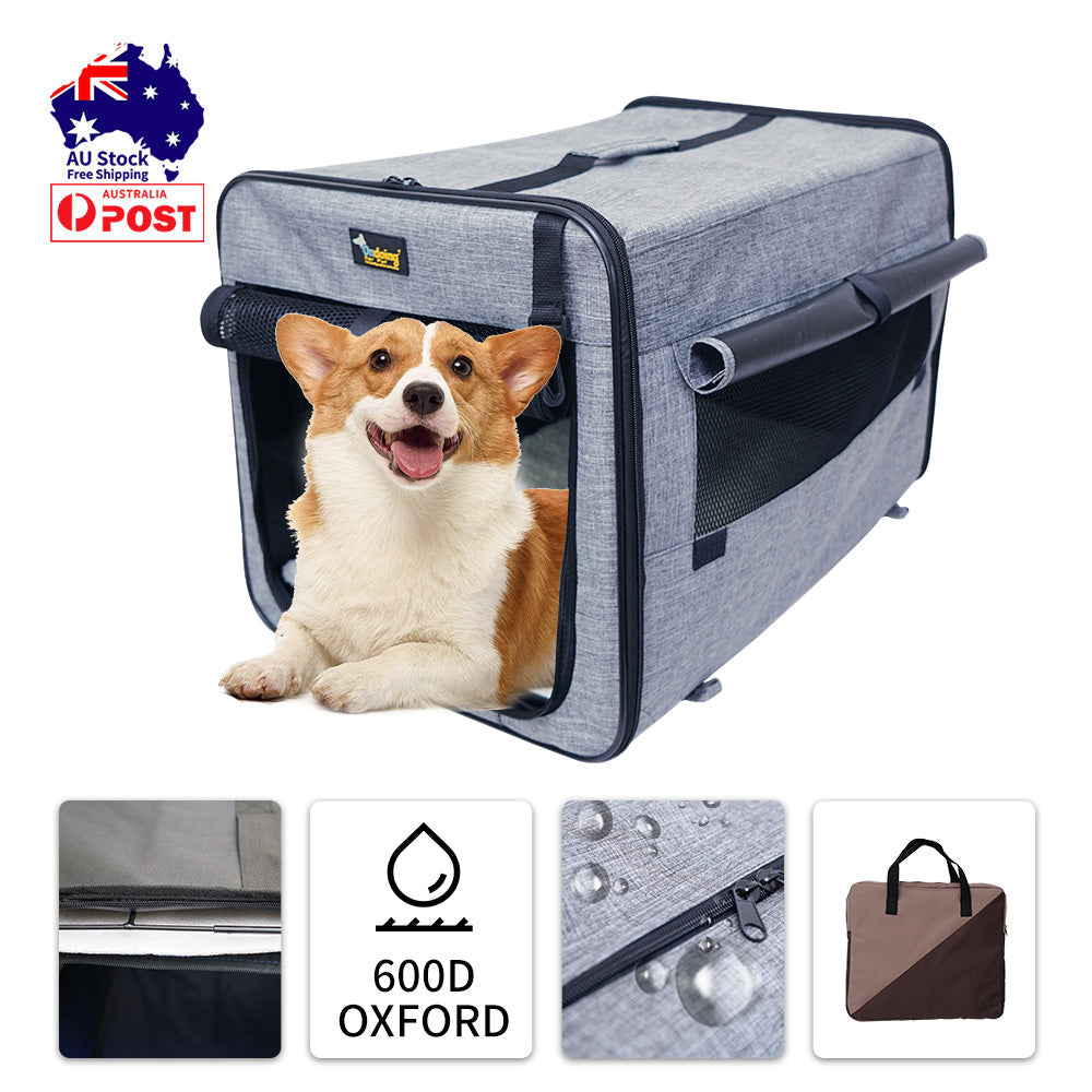 Pet Carrier Bag Soft Dog Crate Cage Kennel Tent House Foldable Portable Car Bed Grey 46x38x41CM Pet Care > Cat Supplies > Cat Carriers & Crates Woofy and Whiskers