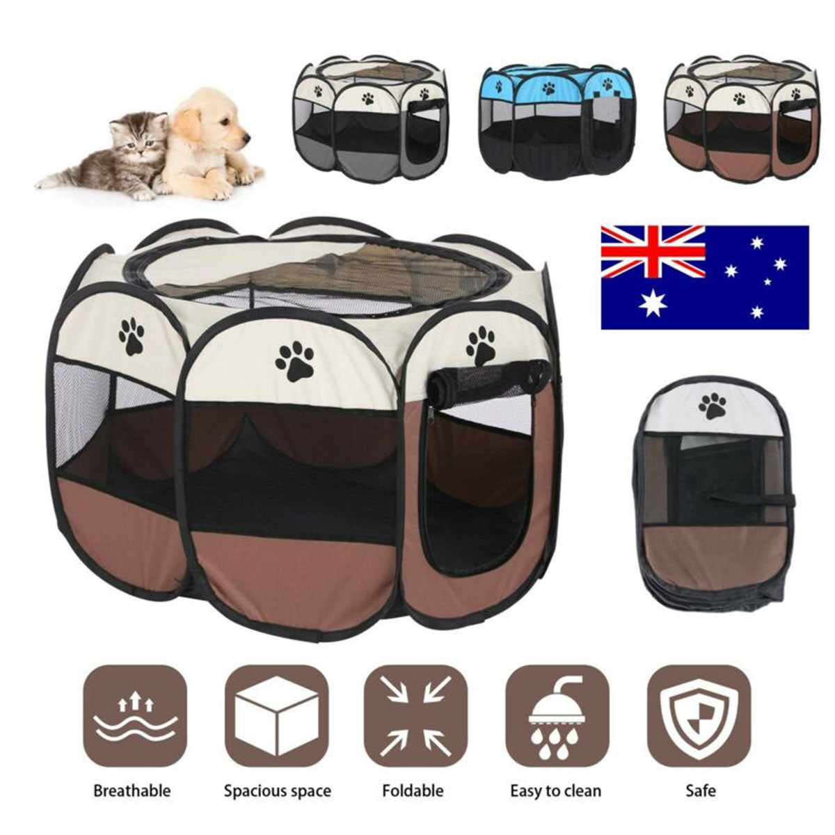 8 Panel Pet Dog Cat Crate Play Pen Bags Kennel Portable Tent Playpen Puppy Cage Large Brown Pet Care > Dog Supplies > Dog Playpens & Gates Woofy and Whiskers