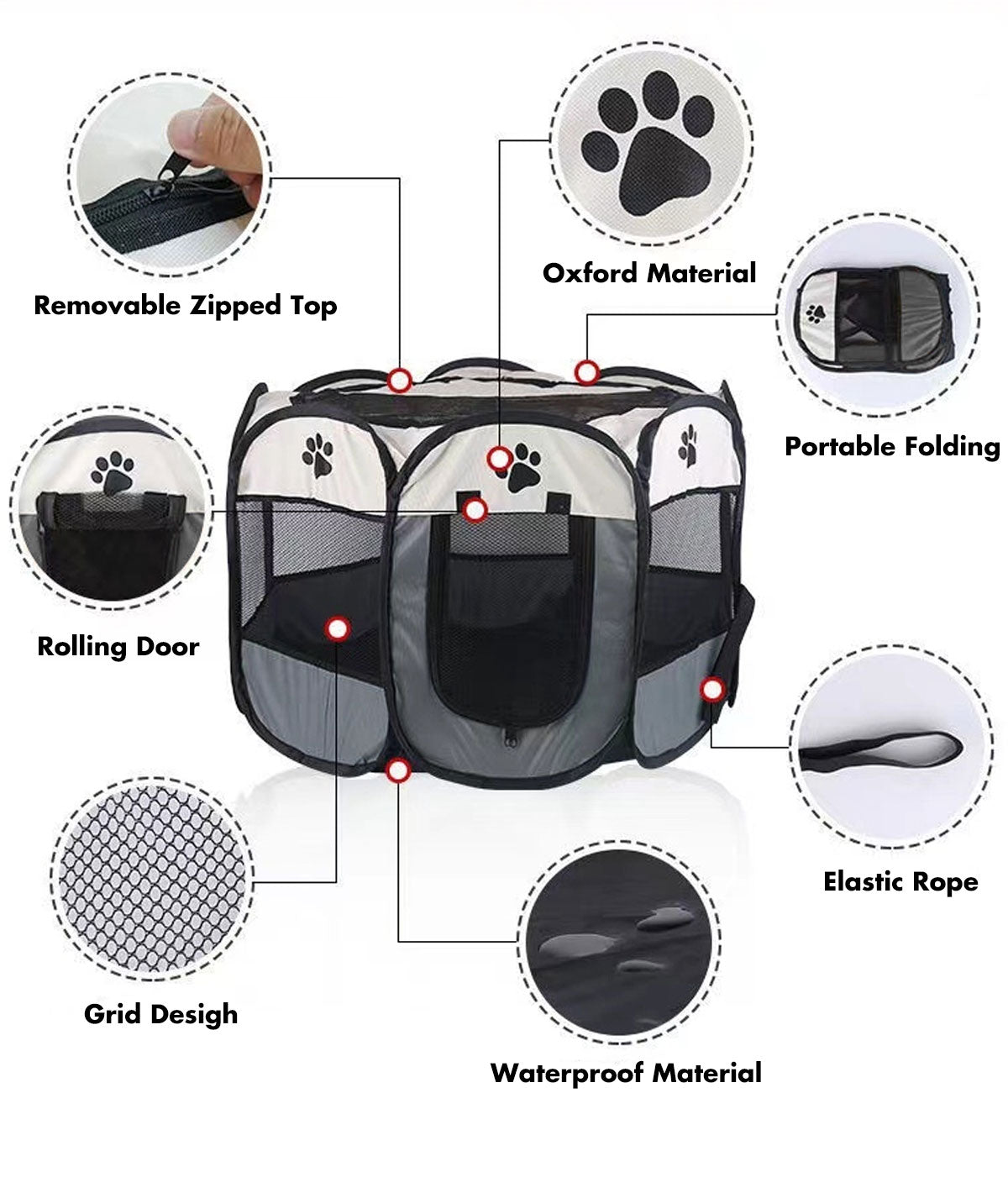 8 Panel Pet Dog Cat Crate Play Pen Bags Kennel Portable Tent Playpen Puppy Cage Large Grey Pet Care > Dog Supplies > Dog Playpens & Gates Woofy and Whiskers