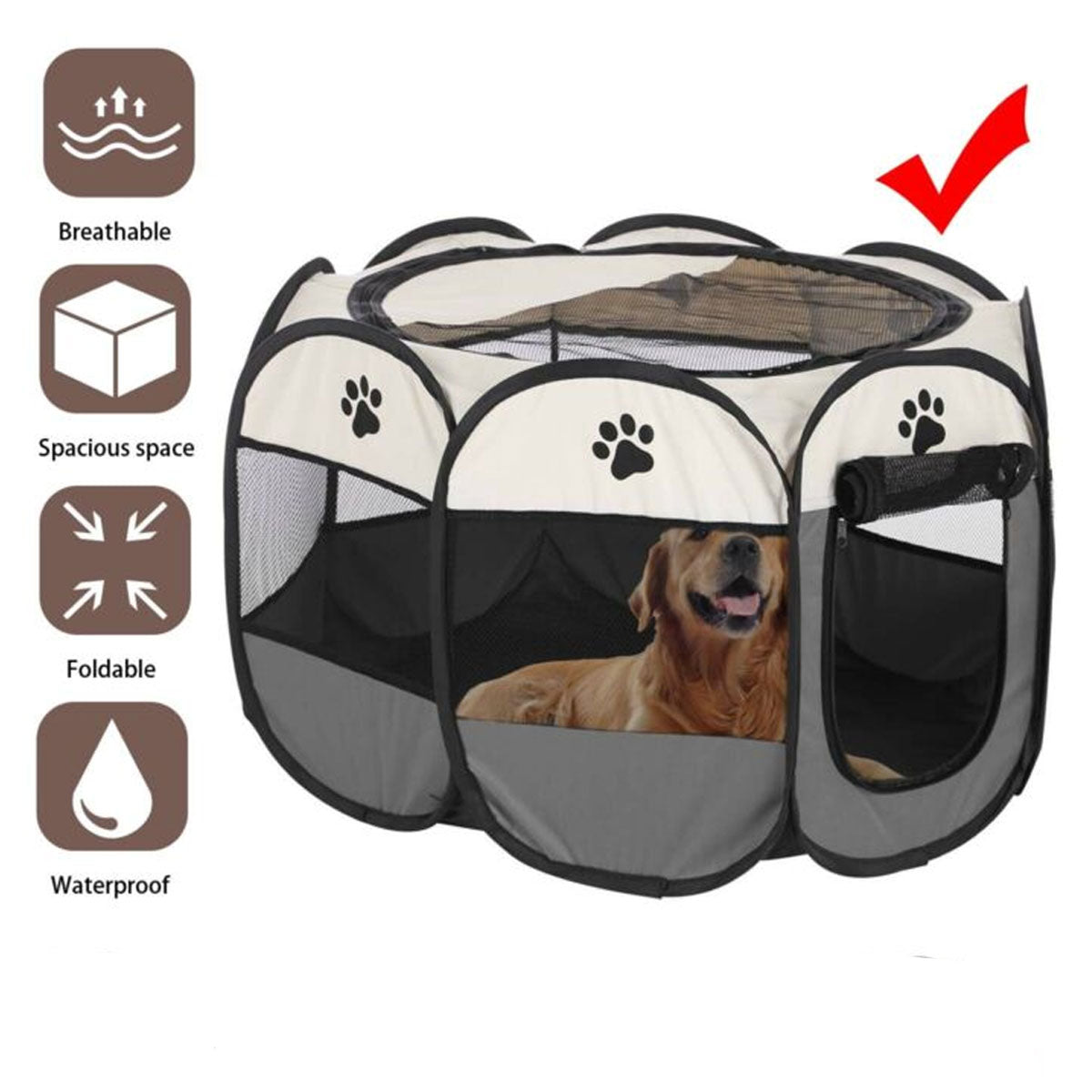 8 Panel Pet Dog Cat Crate Play Pen Bags Kennel Portable Tent Playpen Puppy Cage Extra Large Grey Pet Care > Dog Supplies > Dog Playpens & Gates Woofy and Whiskers