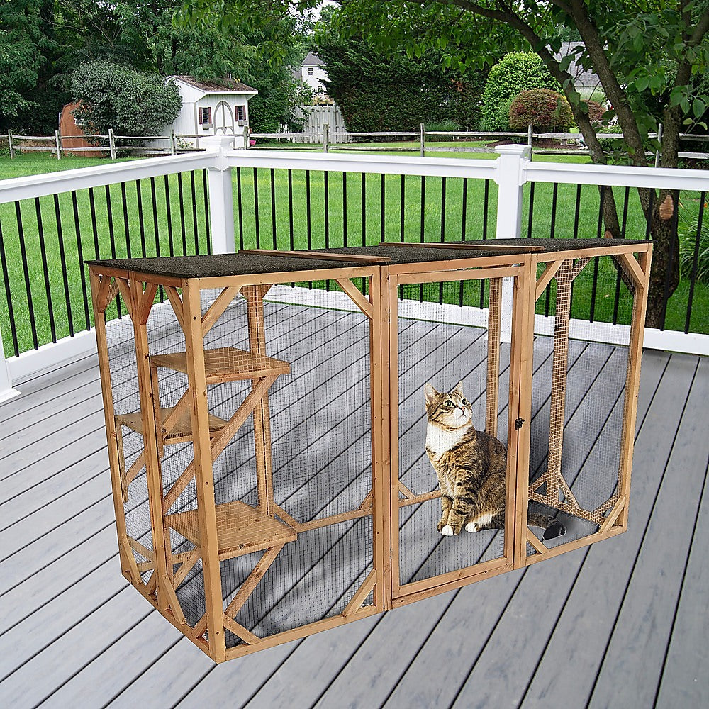 180cm Large Cat Enclosure Wooden Outdoor Cage with 3 Platforms Pet Care > Cleaning & Maintenance > Pet Grooming Supplies YES4PETS