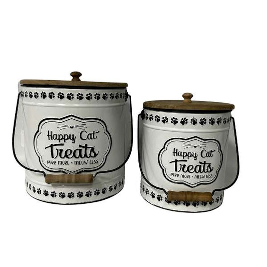 Set 2 Nested Happy Cat Treats Tins w/ Lid 24x27cm Pet Care > Toys > Cat Toys Woofy and Whiskers
