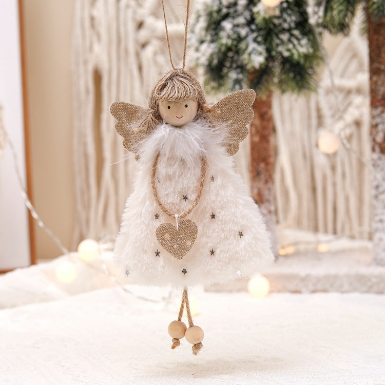 Fluffy Angel Hanging Ornament with Heart and Glitter Wings - Christmas Tree Decoration 16*10 cm White (6 pieces) Occasions > Christmas > Christmas Decorations Woofy and Whiskers