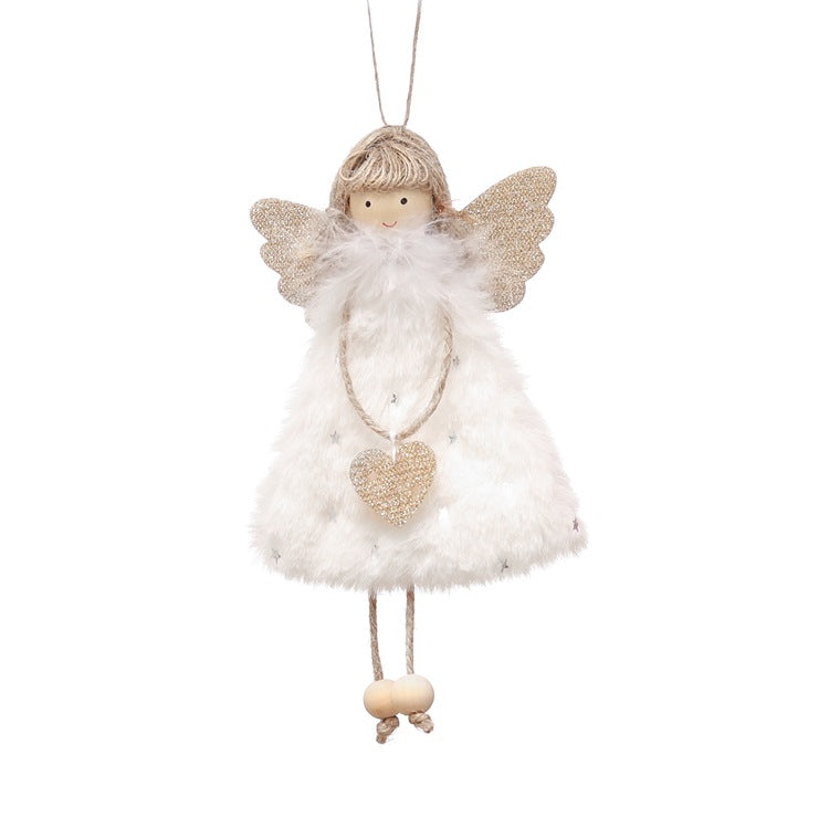 Fluffy Angel Hanging Ornament with Heart and Glitter Wings - Christmas Tree Decoration 16*10 cm White (6 pieces) Occasions > Christmas > Christmas Decorations Woofy and Whiskers