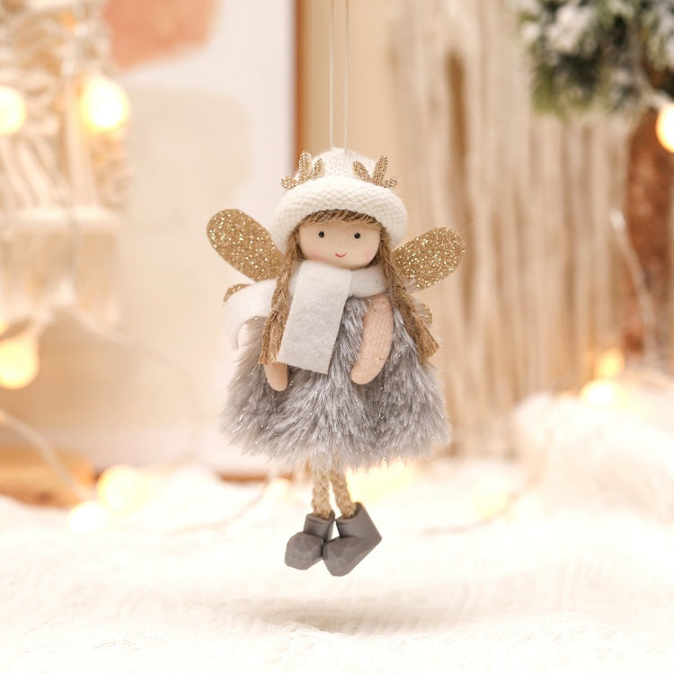 Winter Angel Ornament with Gold Glitter Wings and White Scarf - Christmas Tree Hanging Decoration 15*9 cm Grey colour (5 pieces) Occasions > Christmas > Christmas Decorations Woofy and Whiskers