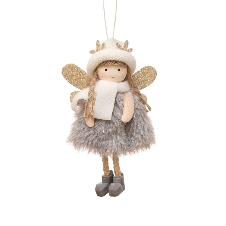 Winter Angel Ornament with Gold Glitter Wings and White Scarf - Christmas Tree Hanging Decoration 15*9 cm Grey colour (5 pieces) Occasions > Christmas > Christmas Decorations Woofy and Whiskers