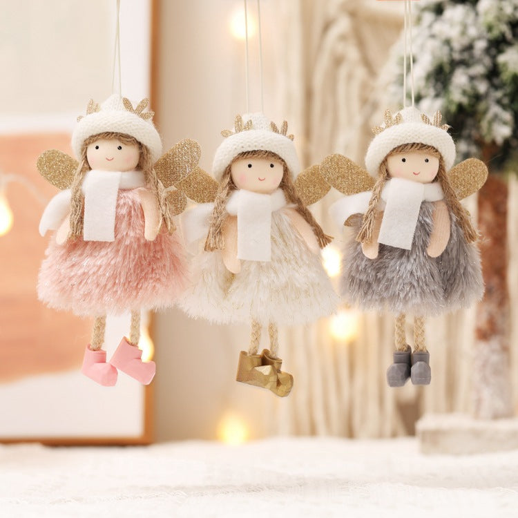 Winter Angel Ornament with Gold Glitter Wings and White Scarf - Christmas Tree Hanging Decoration 15*9 cm Grey colour (5 pieces) Occasions > Christmas > Christmas Decorations Woofy and Whiskers