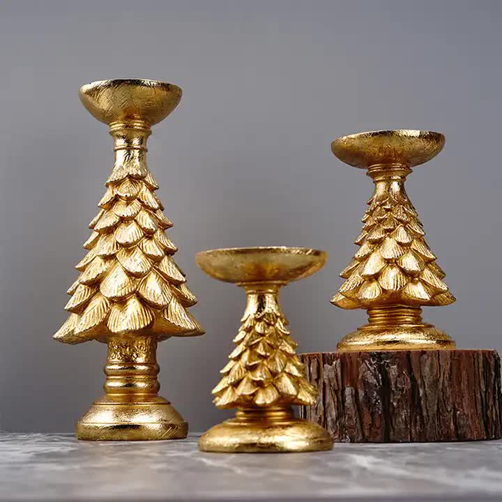Gold Christmas Tree Candle Holder - Elegant Resin Pillar Stand, 12cm Festive Decoration Occasions > Christmas > Christmas Decorations Woofy and Whiskers