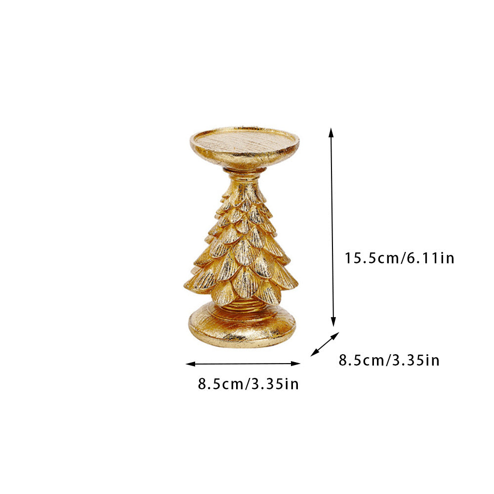Gold Christmas Tree Candle Holder - Elegant Resin Pillar Stand, 15.5cm Festive Decoration Occasions > Christmas > Christmas Decorations Woofy and Whiskers