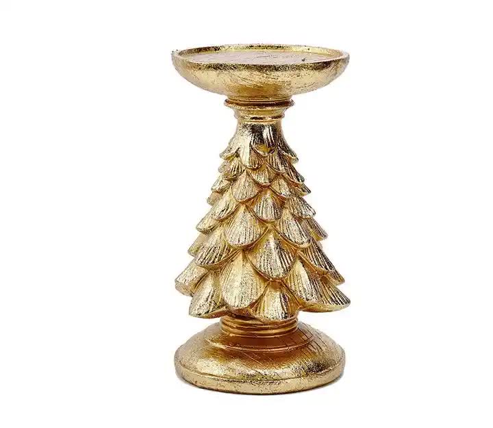 Gold Christmas Tree Candle Holder - Elegant Resin Pillar Stand, 15.5cm Festive Decoration Occasions > Christmas > Christmas Decorations Woofy and Whiskers