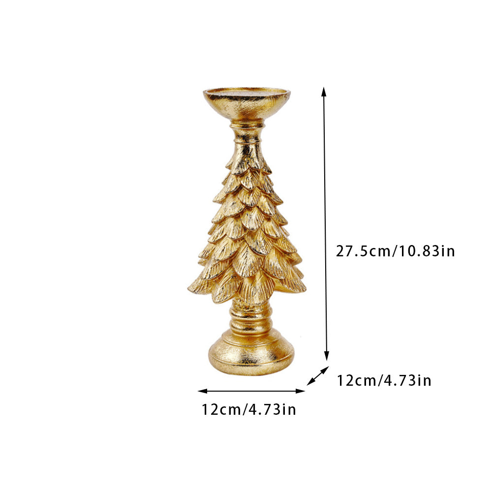 Gold Christmas Tree Candle Holder - Elegant Resin Pillar Stand, 27.5cm Festive Decoration Occasions > Christmas > Christmas Decorations Woofy and Whiskers