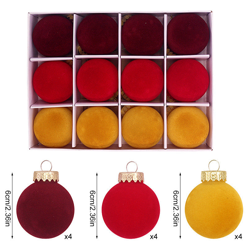 12-Piece Velvet Christmas Ornament Set - Classic Wine Red, Red, and Yellow Baubles for Holiday Tree Decoration (6cm) Occasions > Christmas > Christmas Decorations Woofy and Whiskers