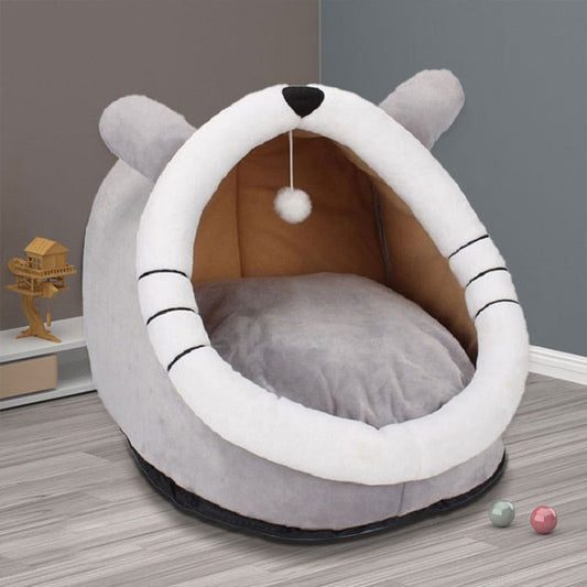 Gray Totoro Half-Enclosed Cat Bed - Soft Short Velvet Fabric with Sponge + PP Cotton Filling, S Size (28x28x30cm) Pet Care > Cat Supplies > Cat Furniture Woofy and Whiskers