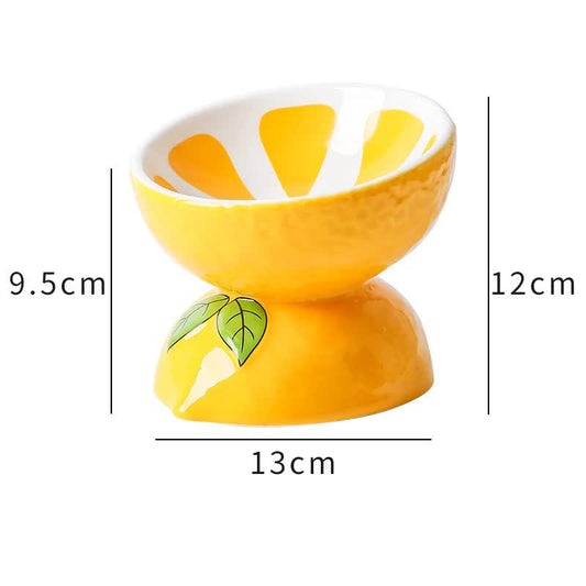 Ceramic Elevated Pet Food Bowl - Cute Lemon Pattern Design for Cats and Small Dogs Pet Care > Cat Supplies > Cat Bowls, Feeders & Waterers Woofy and Whiskers
