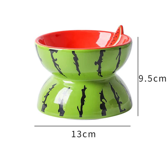 Ceramic Elevated Pet Food Bowl - Cute Watermelon Pattern Design for Cats and Small Dogs Pet Care > Cat Supplies > Cat Bowls, Feeders & Waterers Woofy and Whiskers