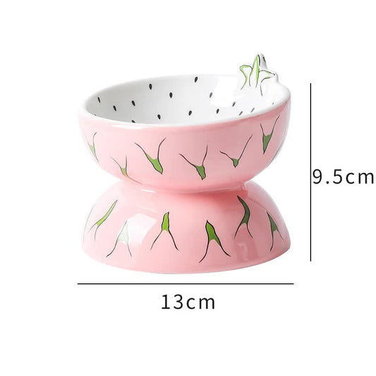 Ceramic Elevated Pet Food Bowl - Cute Pitaya Pattern Design for Cats and Small Dogs Pet Care > Cat Supplies > Cat Bowls, Feeders & Waterers Essential Dog