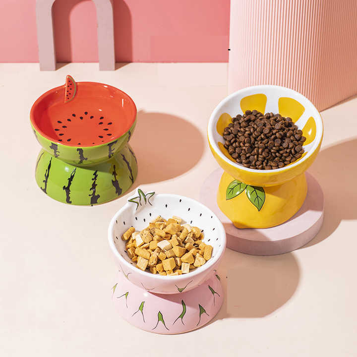 Ceramic Elevated Pet Food Bowl - Cute Pitaya Pattern Design for Cats and Small Dogs Pet Care > Cat Supplies > Cat Bowls, Feeders & Waterers Essential Dog